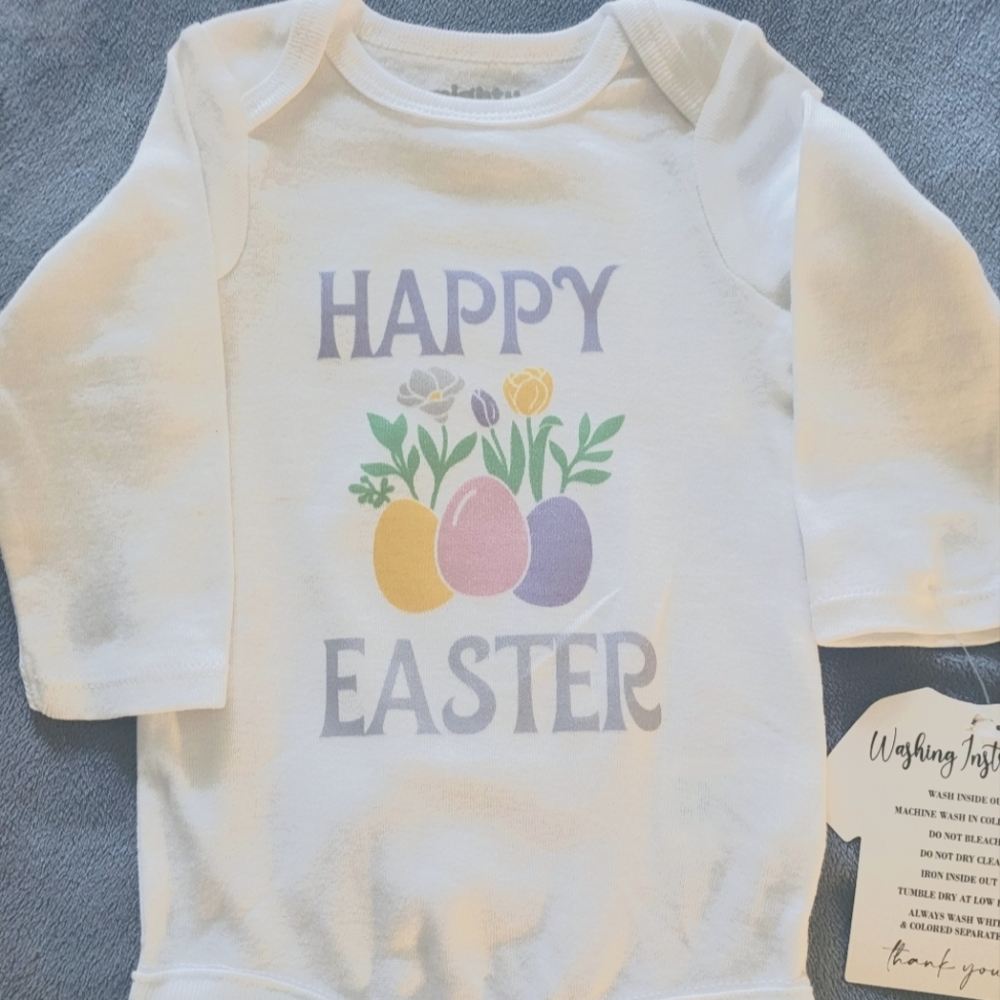 Happy Easter 0 to 3 month White mighty goods baby onesie